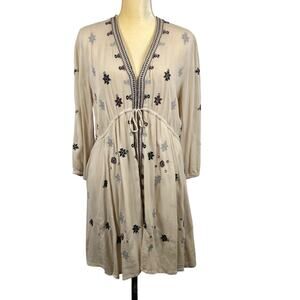 Free People Star Gazer Embroidered Peasant Dress Ivory Cowgirl Womens Large
